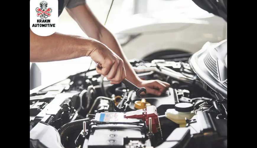 Mechanic performing engine replacement service at Krakin Automotive Gold Coast